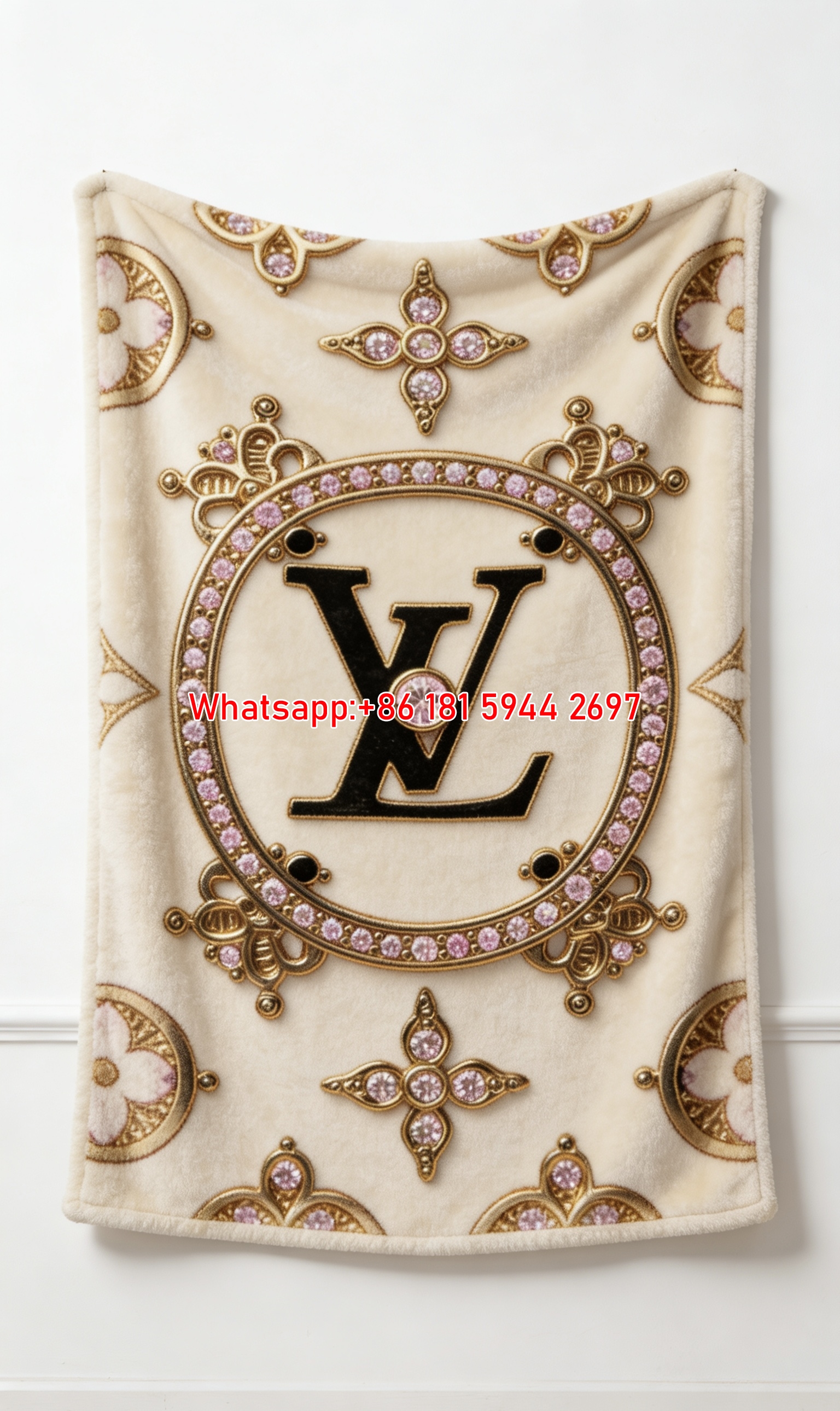 LV Pink Gem Blanket Luxury Pink Crystal Throw IMG_3612